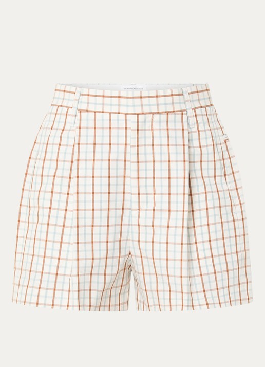 Victoria Beckham High waist straight fit korte broek met ruitdessin - voorkant gebroken wit