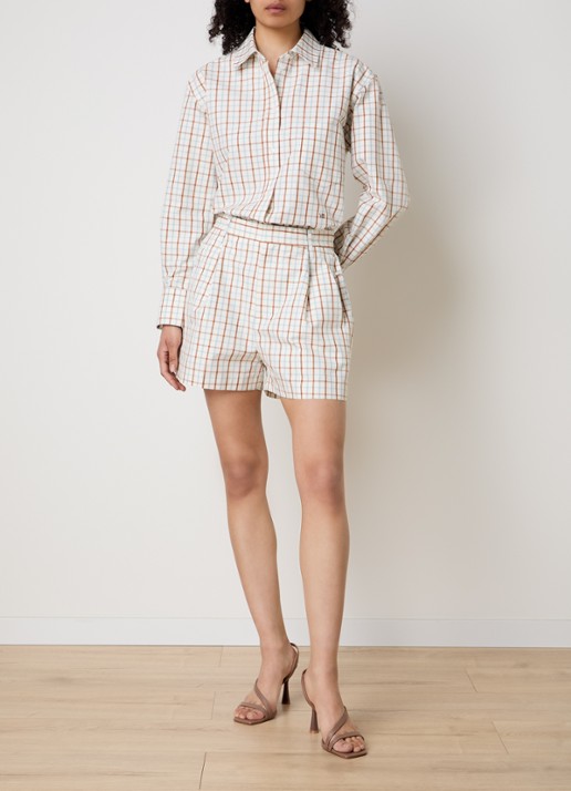 Victoria Beckham High waist straight fit korte broek met ruitdessin - voorkant 2 gebroken wit