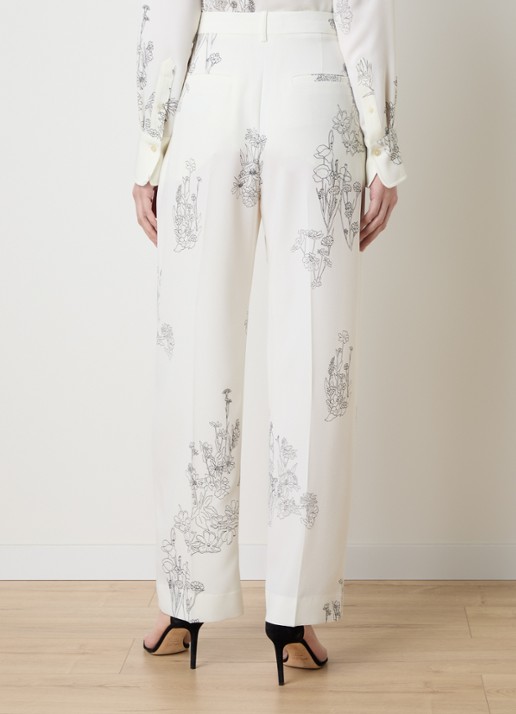 Victoria Beckham High waist tapered fit pantalon met bloemenprint - achterkant 3 gebroken wit