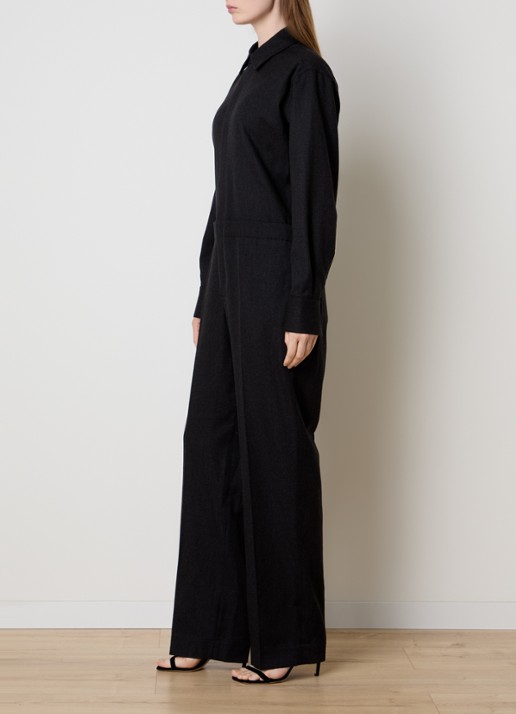 Victoria Beckham Loose fit jumpsuit van scheerwol - voorkant 4 donkergrijs