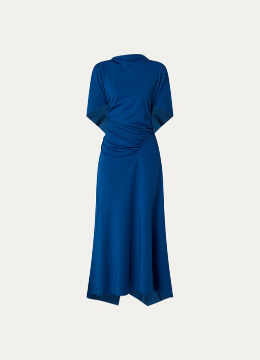 Victoria Beckham Midi jurk met asymmetrische zoom en ruches - voorkant blauw