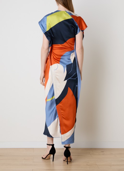 Victoria Beckham Midi jurk met grafische print - achterkant staalblauw