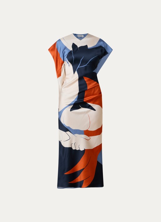 Victoria Beckham Midi jurk met grafische print - voorkant 2 staalblauw