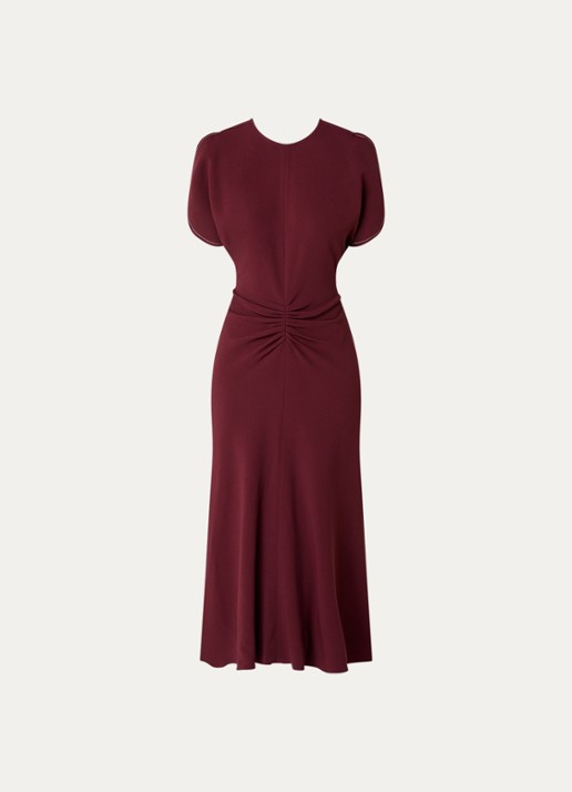 Victoria Beckham Midi jurk met plooidetail  - voorkant donkerrood