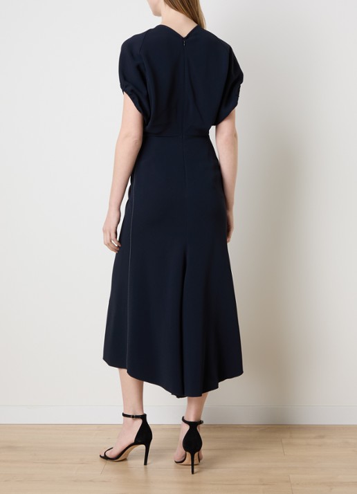 Victoria Beckham Midi jurk met V-hals en vleermuismouwen - achterkant donkerblauw