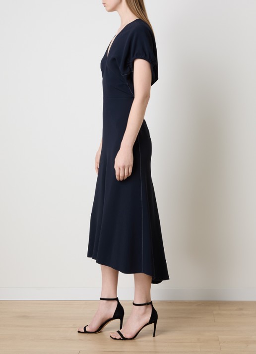 Victoria Beckham Midi jurk met V-hals en vleermuismouwen - voorkant 3 donkerblauw