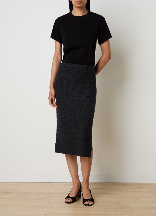 Victoria Beckham Midi rok van merino wol met structuur - voorkant 4 antraciet