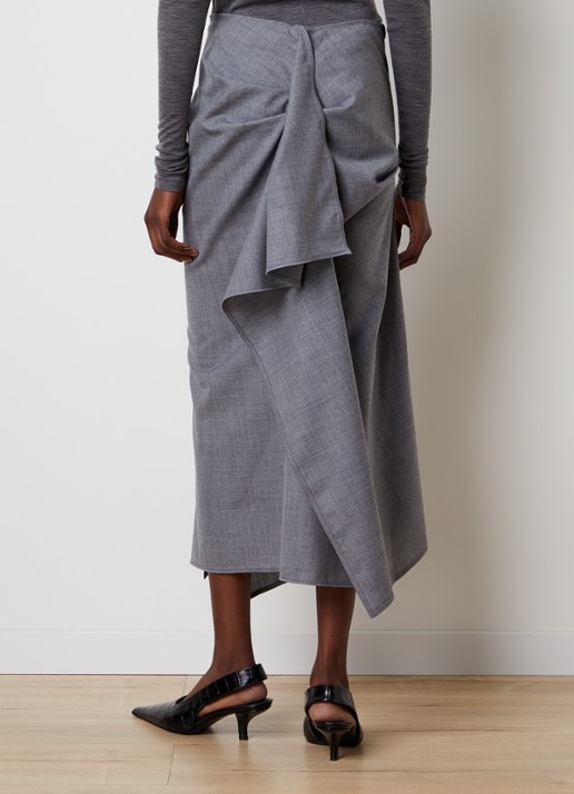 Victoria Beckham Midi rok van wol met asymmetrisch detail - achterkant grijsmele