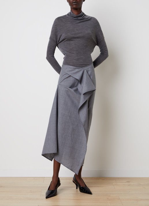Victoria Beckham Midi rok van wol met asymmetrisch detail - voorkant 5 grijsmele