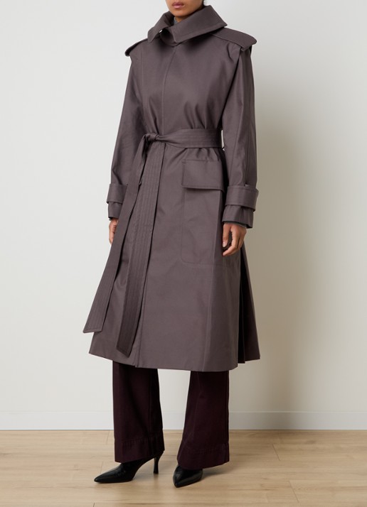 Victoria Beckham Philippa trenchcoat met strikceintuur - voorkant 2 antraciet