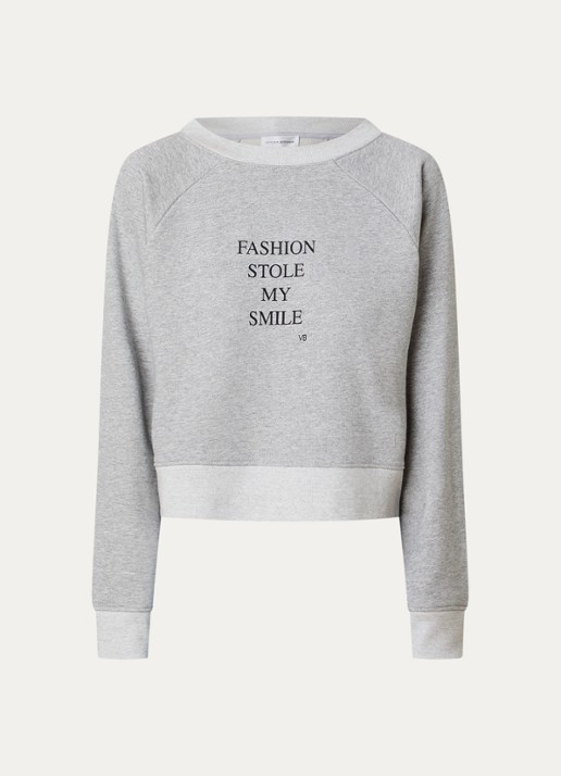 Victoria Beckham Slogan sweater met gemêleerd dessin en print - voorkant 3 grijsmele