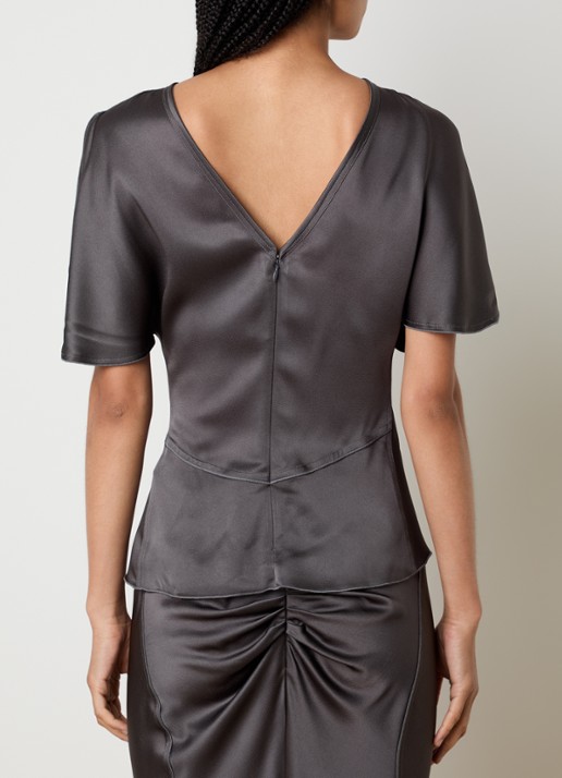 Victoria Beckham Top van satijn met ronde hals - achterkant donkergrijs