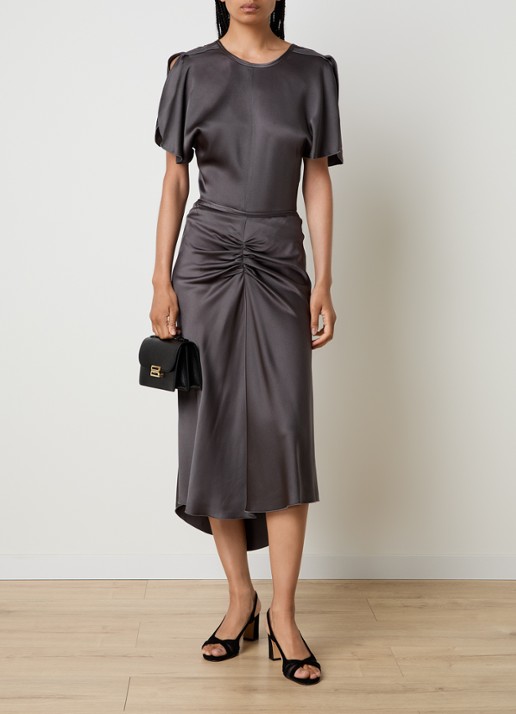 Victoria Beckham Top van satijn met ronde hals - voorkant 3 donkergrijs