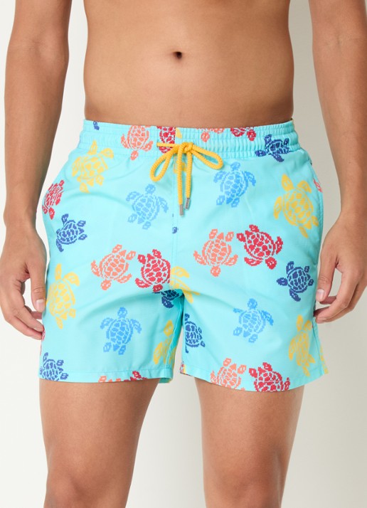 Vilebrequin Moorea zwemshorts met print en steekzakken - detail 4 aquablauw