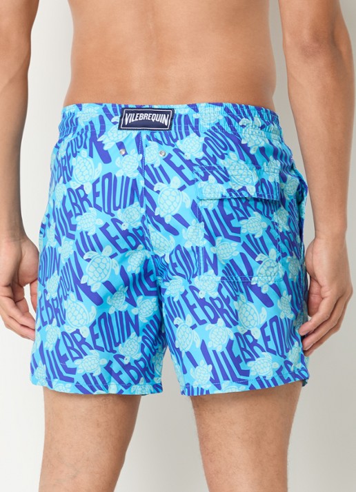 Vilebrequin Moorea zwemshorts met steekzakken en print - achterkant 5 aquablauw
