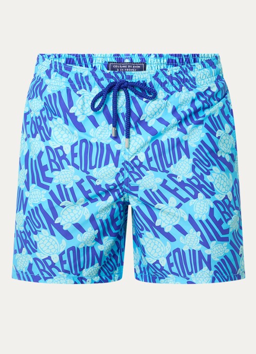 Vilebrequin Moorea zwemshorts met steekzakken en print - voorkant aquablauw