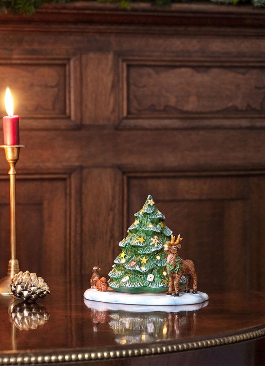 Villeroy & Boch Christmas Toys kerstboom met bosdieren waxinelichthouder 23 cm - voorkant 2 groen