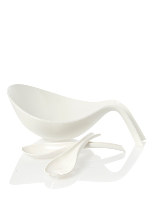 Villeroy & Boch Flow saladeschaal met opschepbestek - voorkant 3 gebroken wit