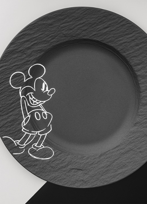 Villeroy & Boch Manufacture Rock - Mickey Mouse ontbijt-/gebaksbordje 22 cm - voorkant 3 zwart
