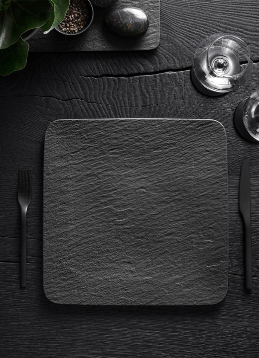 Villeroy & Boch Manufacture Rock serveerplank van porselein 32,5 x 32,5 cm - achterkant 3 antraciet
