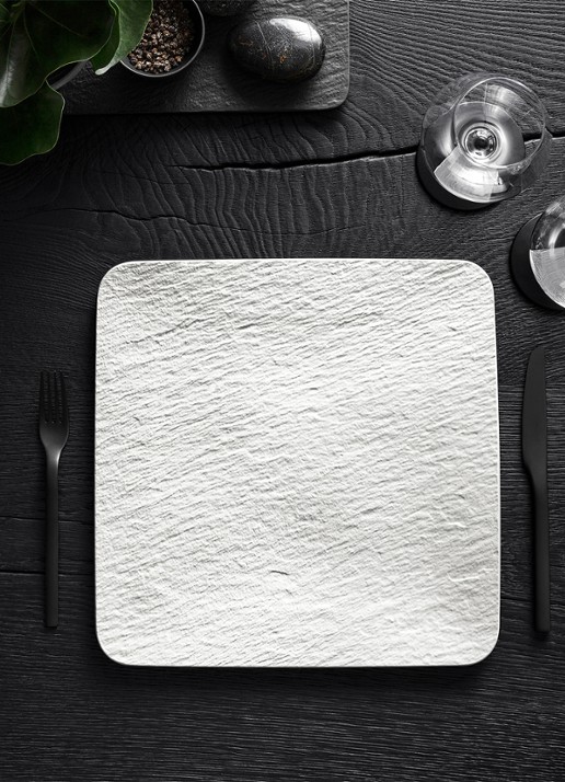 Villeroy & Boch Manufacture Rock serveerplank van porselein 32,5 x 32,5 cm  - voorkant 2 gebroken wit