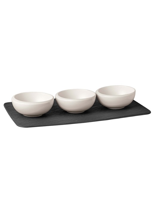 Villeroy & Boch NewMoon dipschaalset met serveerplank 4-delig - voorkant 5 gebroken wit