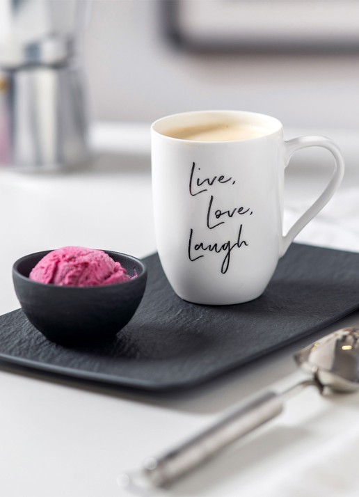 Villeroy & Boch Statement Live, Love, Laugh kopje 34 cl - voorkant 3 gebroken wit