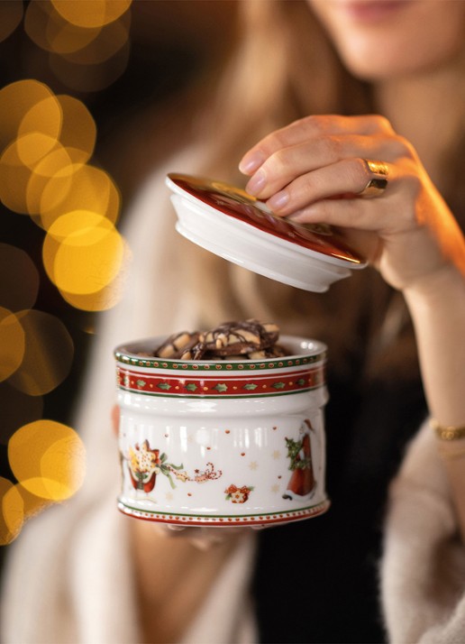 Villeroy & Boch Winter Bakery Delight Kerst snoeppot 11 cm - detail 2 steenrood