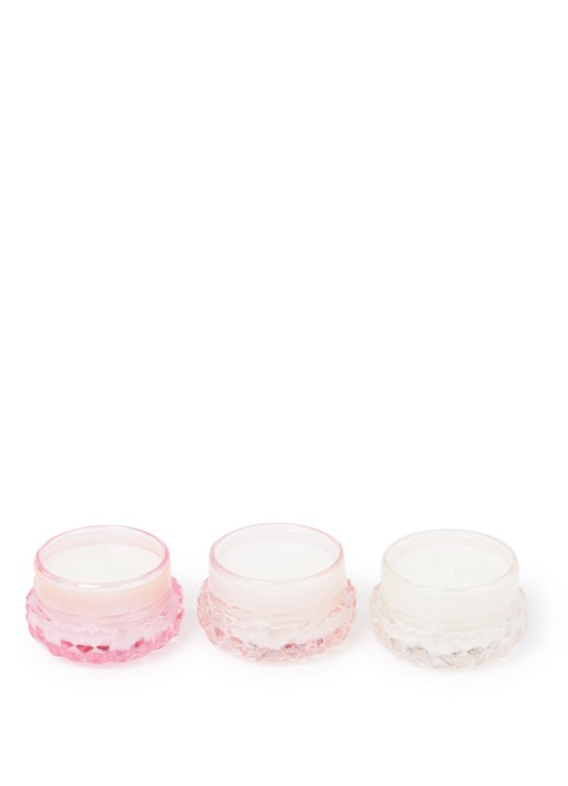 Voluspa Macaron geurkaars 51 gram set van 3  - voorkant 2 roze