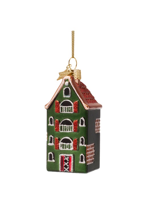 Vondels Amsterdams Kanaal Huis kersthanger 9 cm - voorkant 2 groen