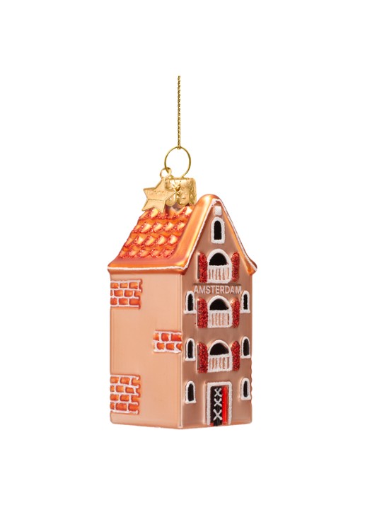 Vondels Amsterdams Kanaal Huis kersthanger 9 cm - detail 5 perzikroze