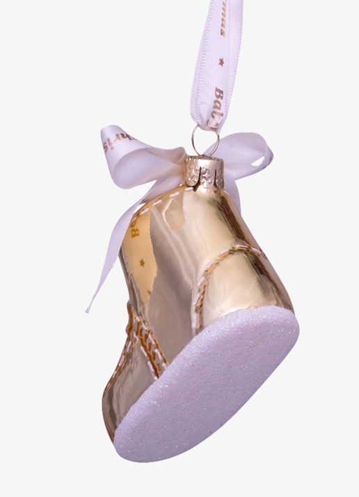 Vondels Baby's Eerste Kerst Schoen kersthanger 6 cm - achterkant 2 goud