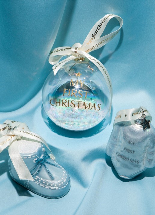 Vondels Baby's Eerste Kerstschoentje kersthanger 6 cm - detail 6 lichtblauw