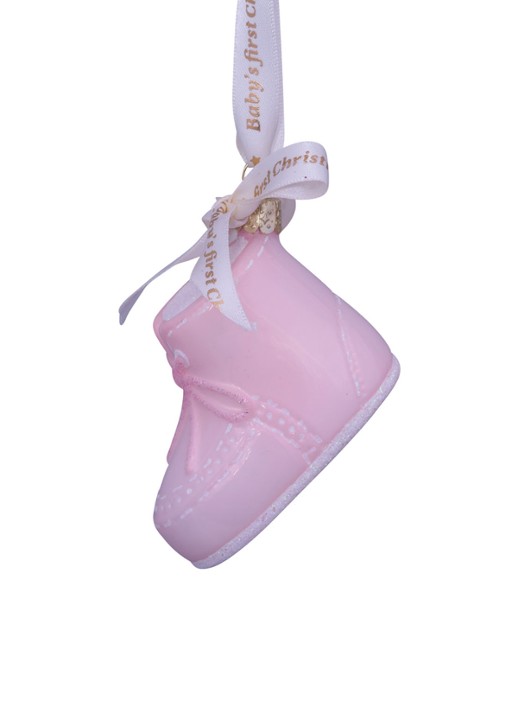 Vondels Baby's Eeste Kerst Schoen kersthanger 6 cm - detail 4 lichtroze