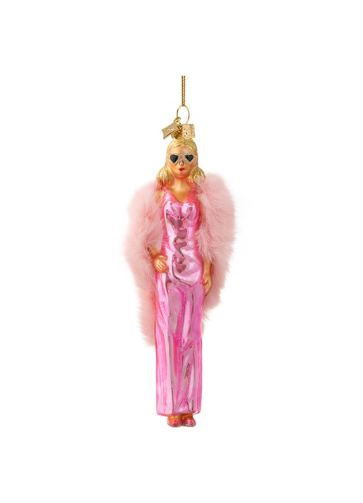 Vondels Barbiepop Met Boa kersthanger 16,5 cm