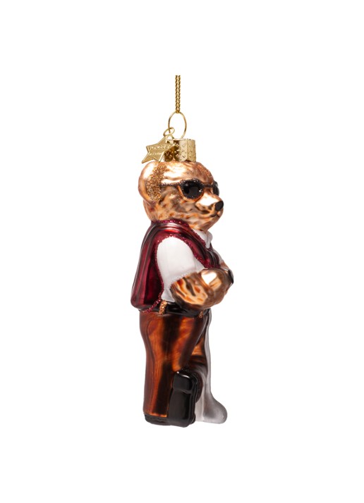 Vondels Beer in golfkleding kersthanger 11,5 cm - voorkant 3 bruin