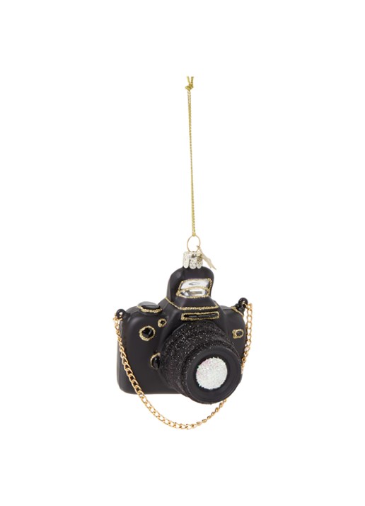 Vondels Black Camera kersthanger 9 cm - voorkant zwart