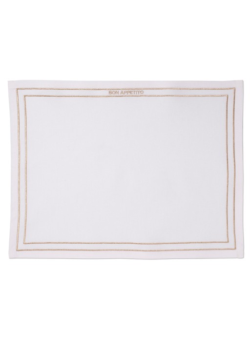 Vondels Bon Appetito placemat 42 x 32 cm set van 2 - detail gebroken wit