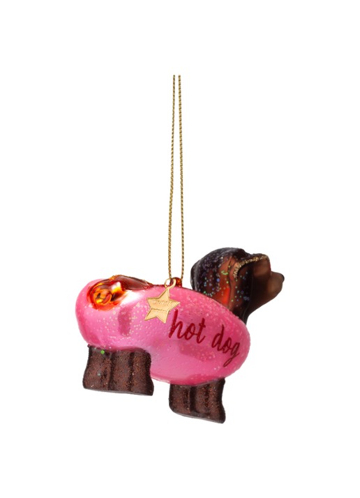 Vondels Bubblegum Hotdog Dachshund kersthanger 6 cm - achterkant 3 roze