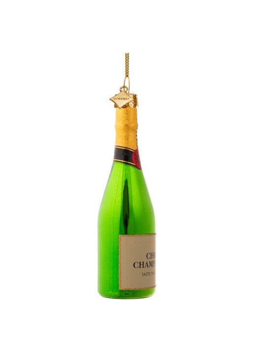 Vondels Champagne Fles kersthanger 13,5 cm - detail 3 groen