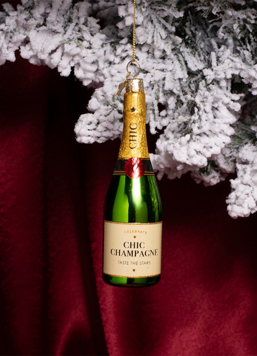 Vondels Champagne Fles kersthanger 13,5 cm - detail 6 groen