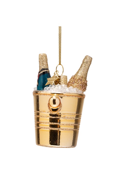 Vondels Champagne in koeler kersthanger 8,5 cm - detail goud