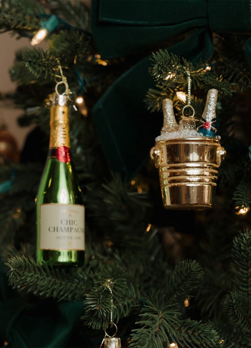 Vondels Champagne in koeler kersthanger 8,5 cm - voorkant 4 goud