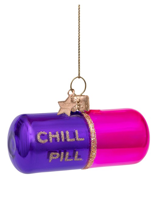 Vondels Chill Pill kersthanger 4 cm - voorkant multicolor