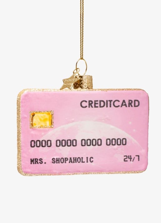 Vondels Creditcard kersthanger 7 cm - voorkant roze