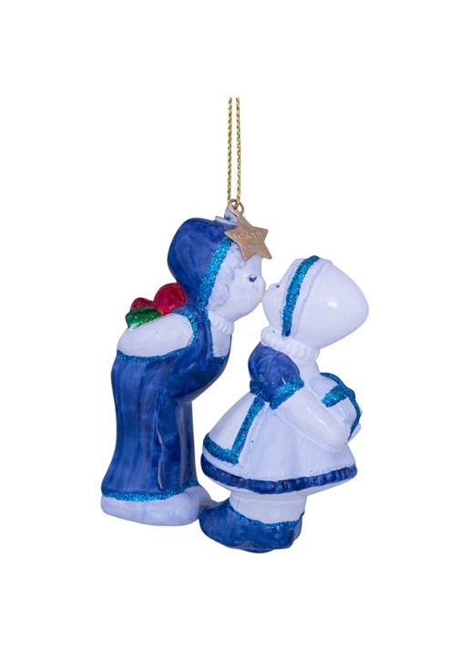 Vondels Delfts Blauw Kussende Koppel kersthanger 8,5 cm