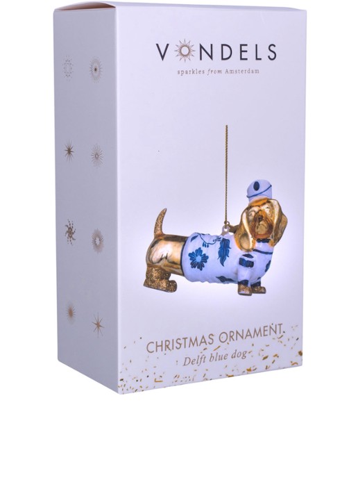 Vondels Delfts Blauwe Hond kersthanger 9 cm - detail 4 goud