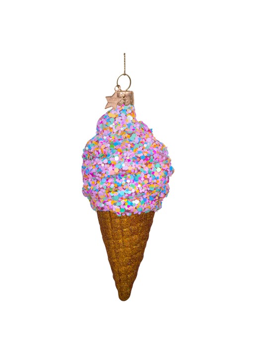 Vondels Disco IJsje met Glitter kersthanger 15 cm - voorkant multicolor