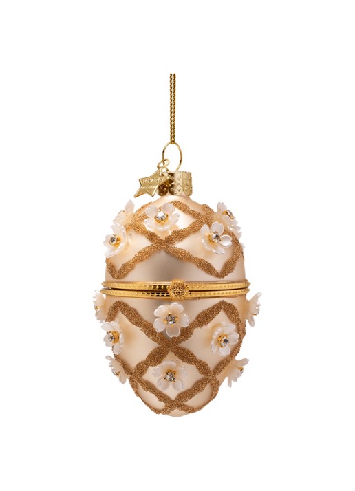 Vondels Fabergé-ei met Bloemen kersthanger 9,5 cm - voorkant 2 goud