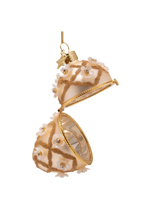 Vondels Fabergé-ei met Bloemen kersthanger 9,5 cm - voorkant 3 goud